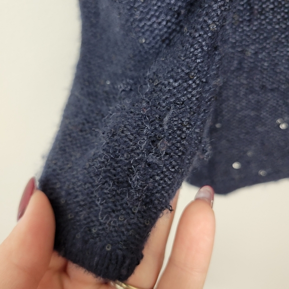 Small TSE Navy Sequin Cowlneck Sweater *Flawed* - Picture 3 of 7